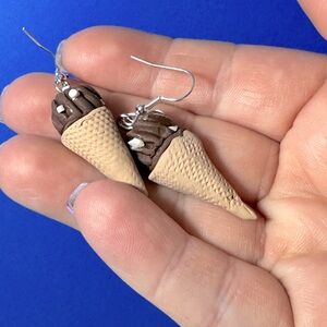 Handmade polymer clay chocolate marshmallow ice cream dangle earrings